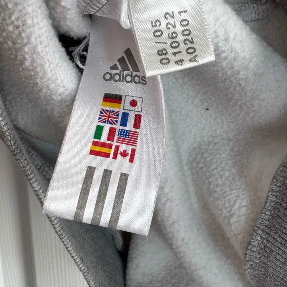 ADIDAS Boy’s Classic Gray Hoodie with Blue Stripes Size M — from 2005